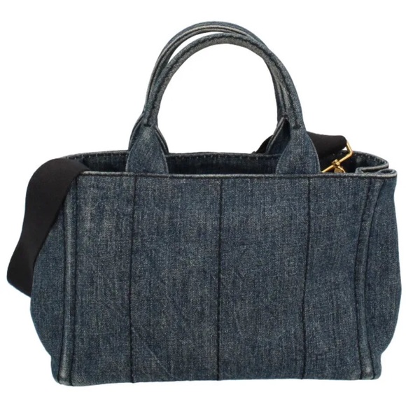 Authentic PRADA Canapa Canvas Denim Finish 2Way Shoulder Hand Bag Canvas - Picture 6 of 9